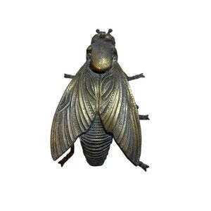 Vintage Brass Fly Ashtray Figure Large W/Detailed Body Aged Patina